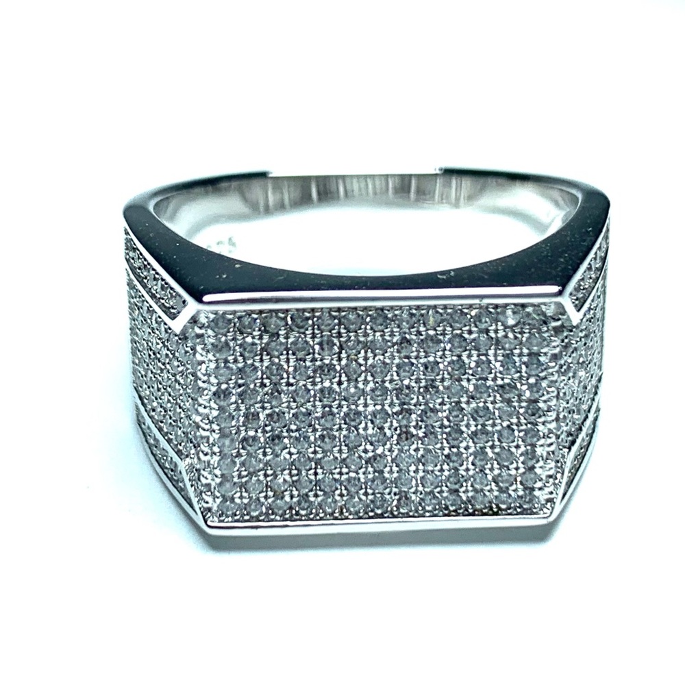 Stunning Blinged Out Sterling Silver Mens Ring